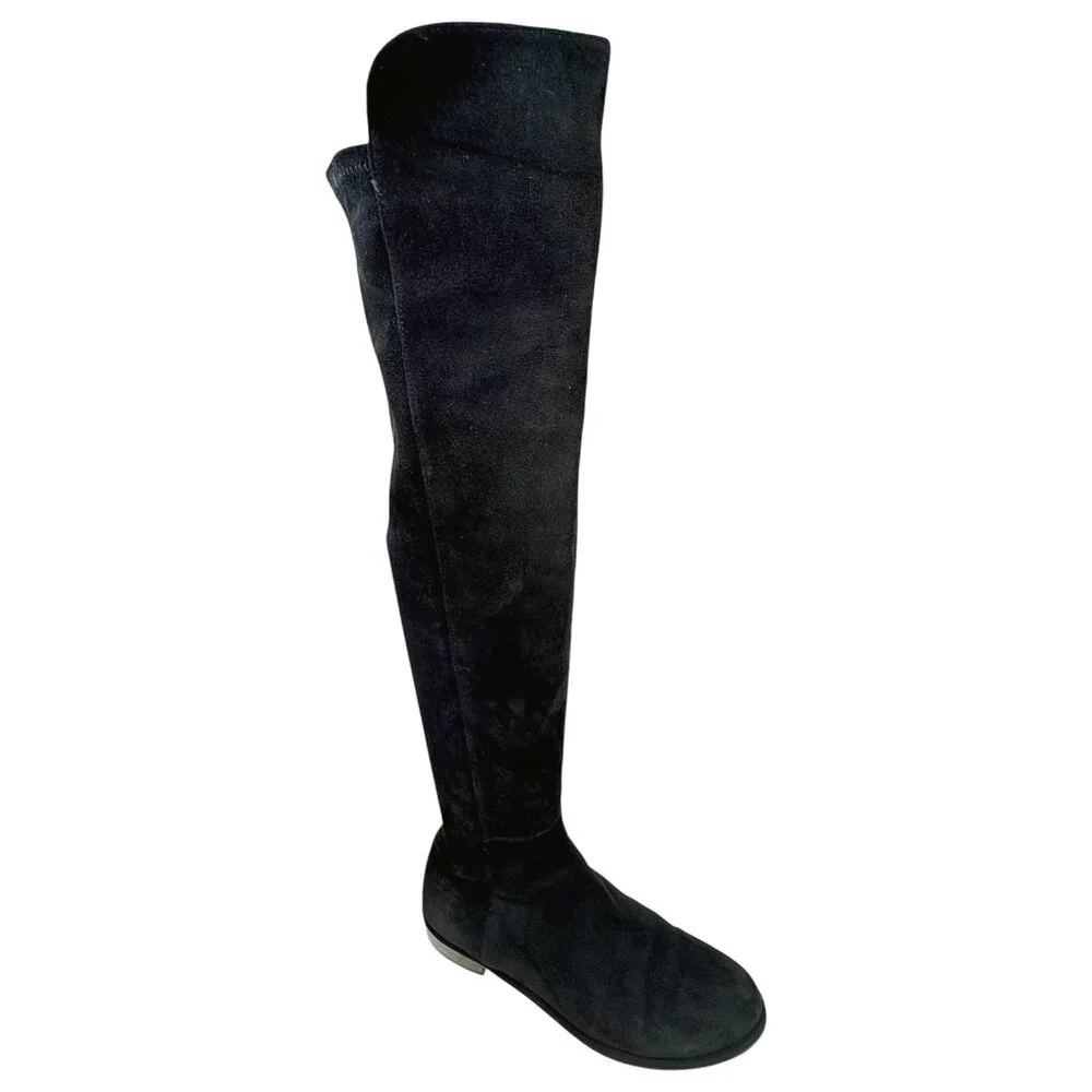 Stuart Weitzman All GOOD Black Suede Stretch‎ OTK Boots